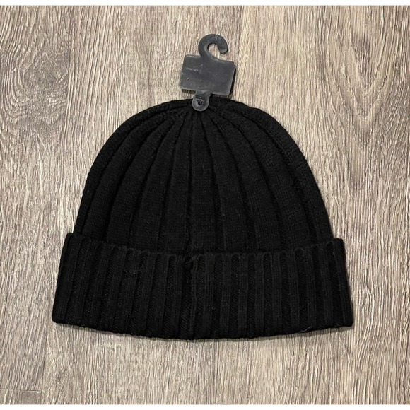 Polo Ralph Lauren Beanie Wool Blend Black Cuffed Winter Hat Flesh Pony NEW - Picture 2 of 4